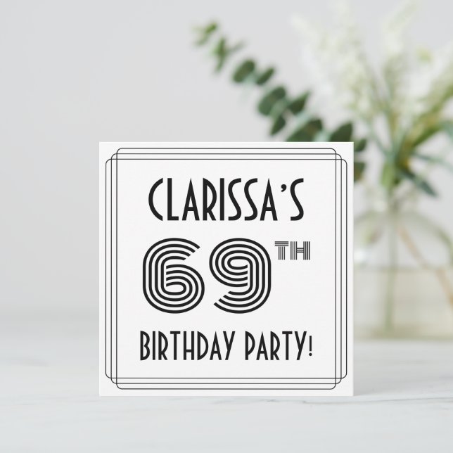 Art Deco Inspired 69th Birthday Party, Custom Name Invitation (Standing Front)