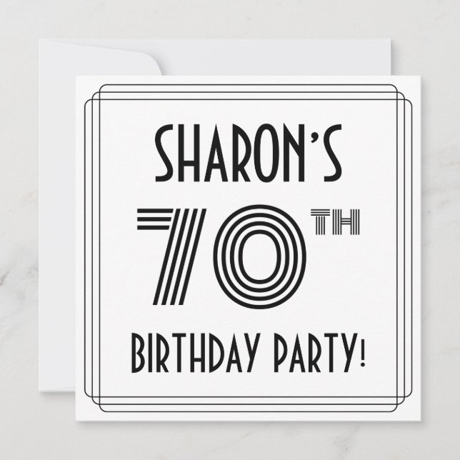 Art Deco Inspired 70th Birthday Party, Custom Name Invitation (Front)