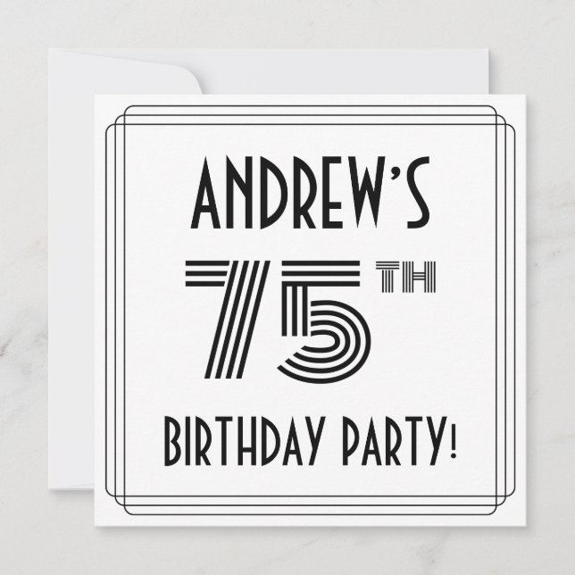 Art Deco Inspired 75th Birthday Party, Custom Name Invitation (Front)