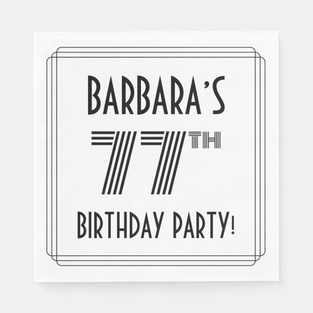 Art Deco Inspired 77th Birthday Party, Custom Name Napkin (Front)