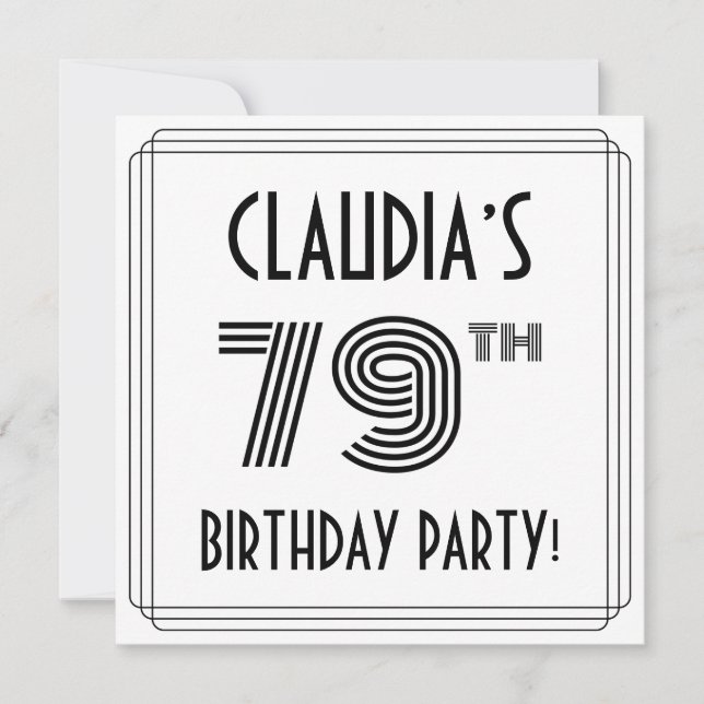 Art Deco Inspired 79th Birthday Party, Custom Name Invitation (Front)