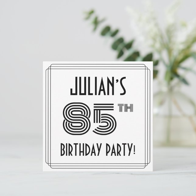 Art Deco Inspired 85th Birthday Party, Custom Name Invitation (Standing Front)