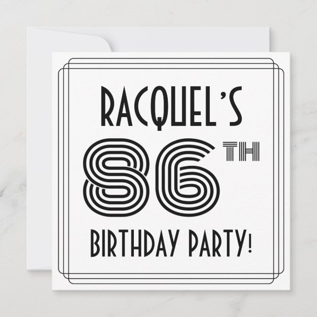 Art Deco Inspired 86th Birthday Party, Custom Name Invitation (Front)