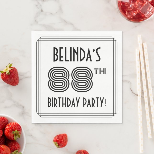 Art Deco Inspired 88th Birthday Party, Custom Name Napkin (Insitu)