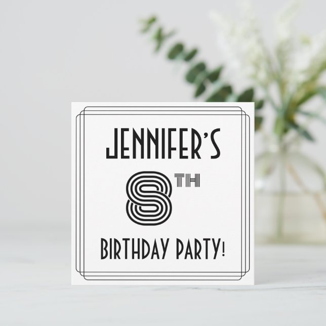 Art Deco Inspired 8th Birthday Party, Custom Name Invitation (Standing Front)