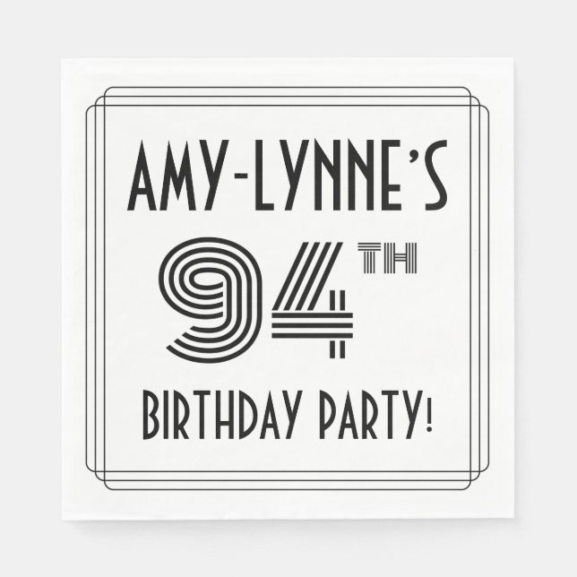 Art Deco Inspired 94th Birthday Party, Custom Name Napkin (Front)