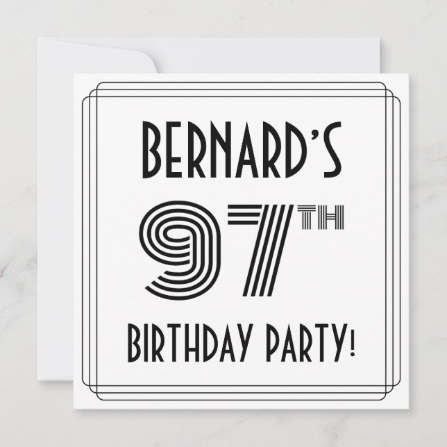 Art Deco Inspired 97th Birthday Party, Custom Name Invitation (Front)