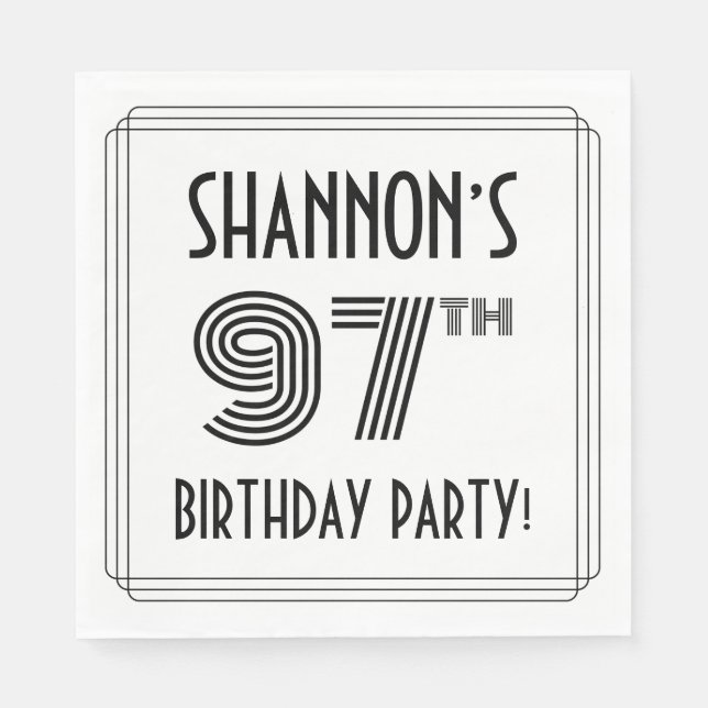 Art Deco Inspired 97th Birthday Party, Custom Name Napkin (Front)