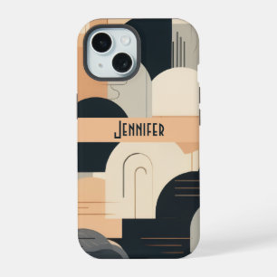 Art Deco Inspired Design in Peach & Black iPhone 15 Case