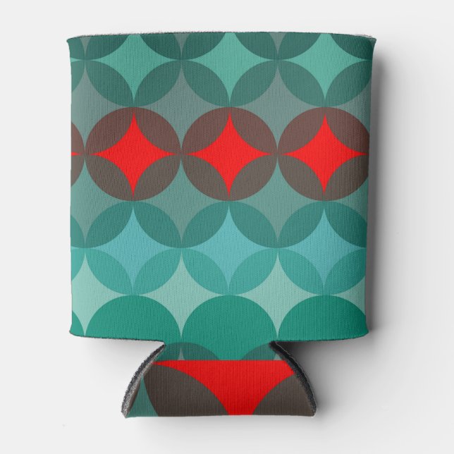 art deco inspired teal & red abstract can cooler (Front)