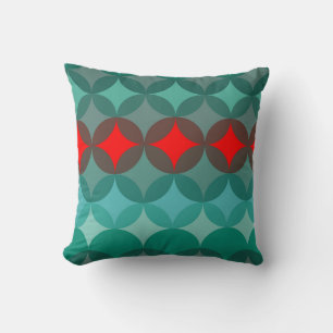 art deco inspired teal & red abstract throw pillow
