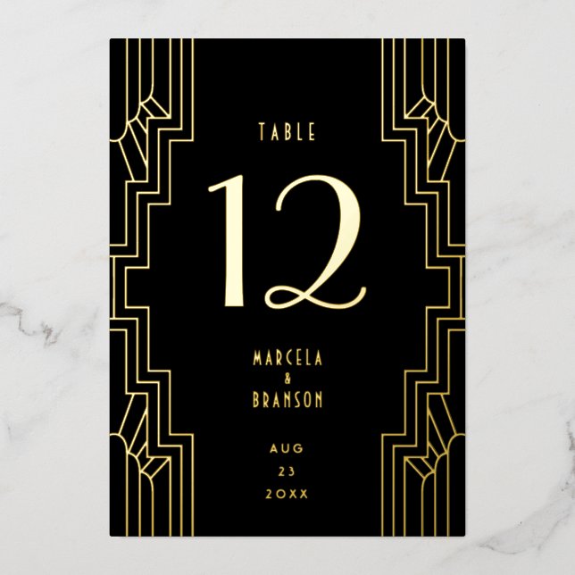 Art Deco Ironwork Black Gold Wedding Table Number (Front)
