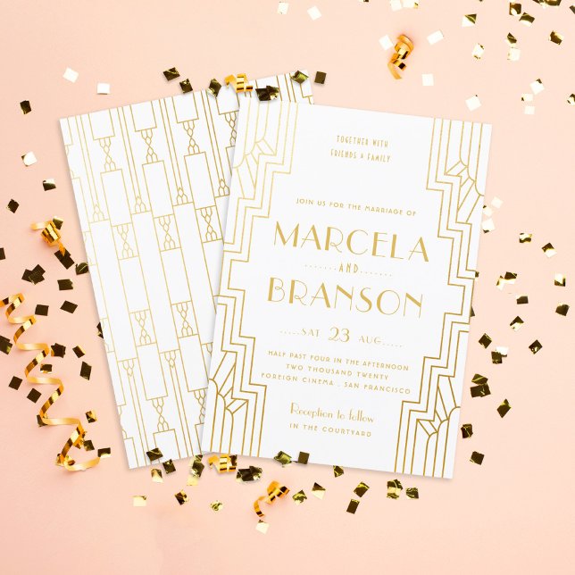 Art Deco Ironwork Faux Gold Wedding Invitation (Creator Uploaded)