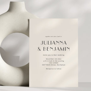 Art Deco Ivory Black Modern Minimalist Wedding Invitation