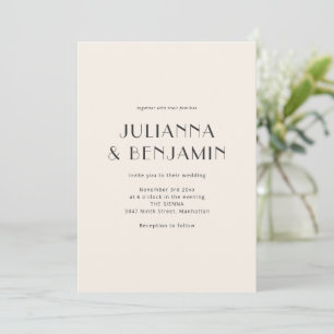 Art Deco Ivory Black Modern Minimalist Wedding Invitation