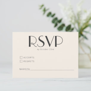 Art Deco Ivory Cream Black Simple Reply Wedding RSVP Card