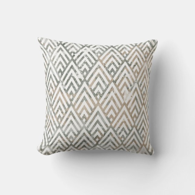 Art Deco Ivory Grey Silver White Geometry Marble Throw Pillow (Front)