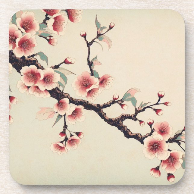Art Deco Japanese Cherry Blossom Coaster Set (Front)