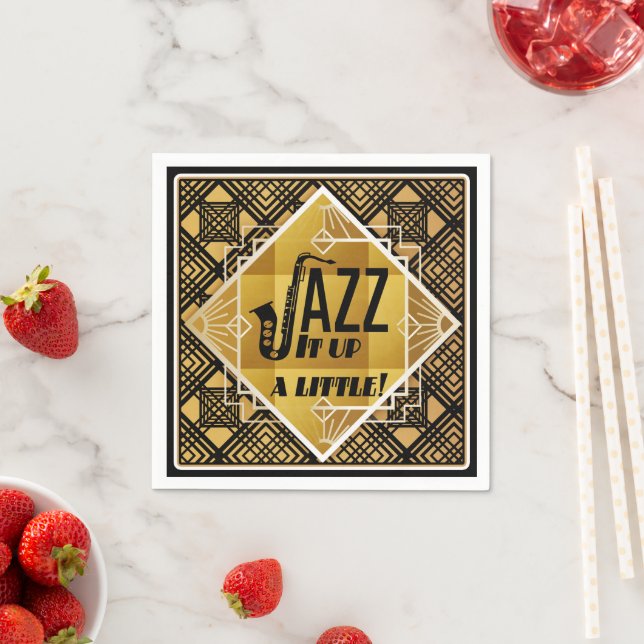 Art Deco Jazz It Up Horn New Year's Eve Paper Napkin (Insitu)