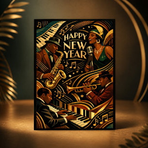 Art Deco Jazz Music Happy New Year Holiday Card