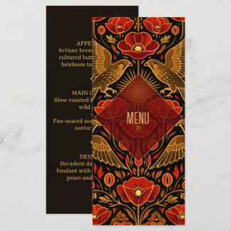 Art Deco Kestrels & Poppies | Bold Custom 4x9" Menu