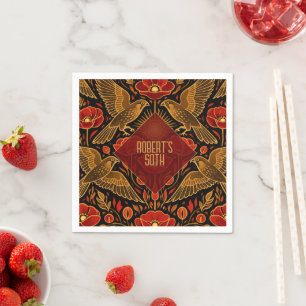 Art Deco Kestrels & Poppies Bold Custom Napkin