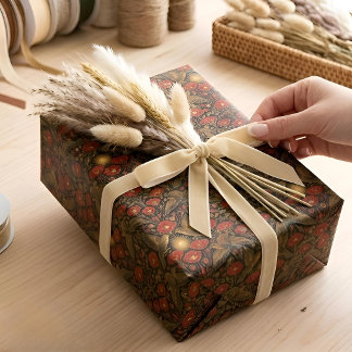 Art Deco Kestrels & Poppies | Bold Decorative Art Wrapping Paper