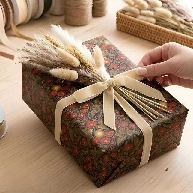 Art Deco Kestrels & Poppies | Bold Decorative Art Wrapping Paper (Styled Gift)