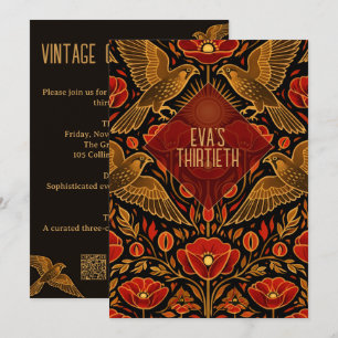 Art Deco Kestrels & Poppies Custom 30th Birthday Invitation