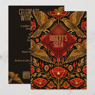 Art Deco Kestrels & Poppies Custom 50th Birthday Invitation
