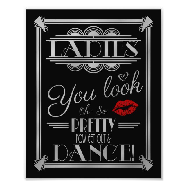 art deco, ladies Bathroom sign, wedding sign (Front)