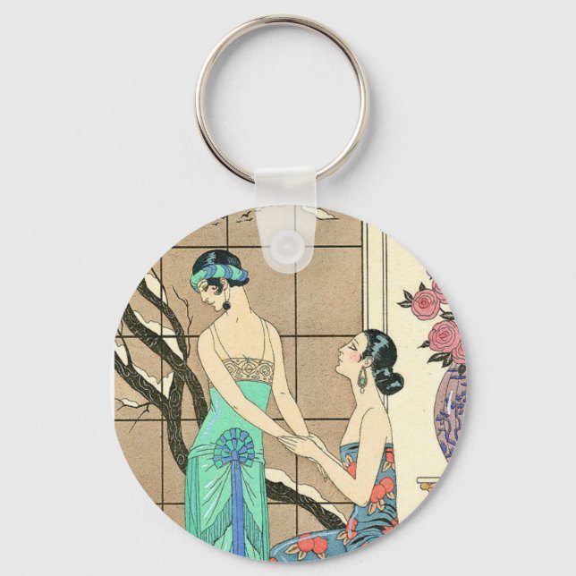 Art Deco Ladies By the Window Key Chain (Front)