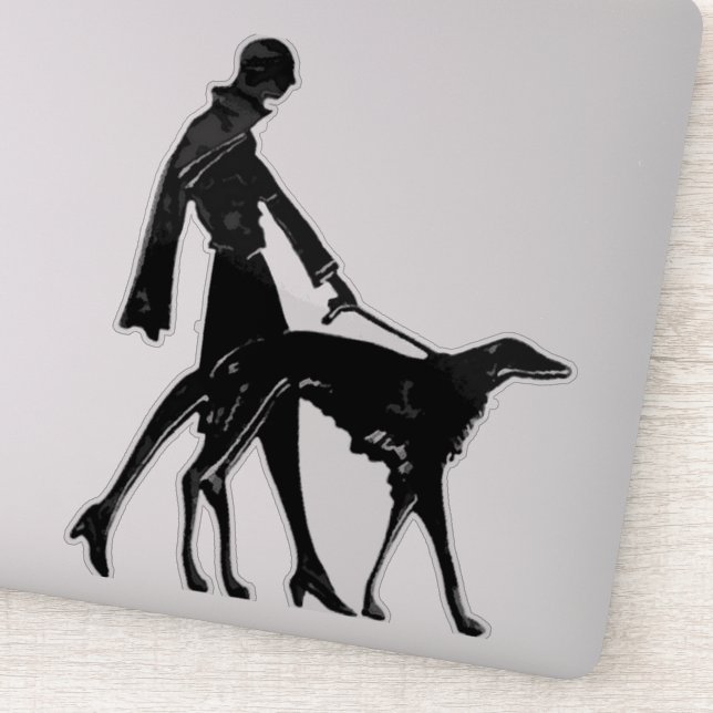Art Deco Lady and Borzoi Die Cut Vinyl Sticker (Detail)