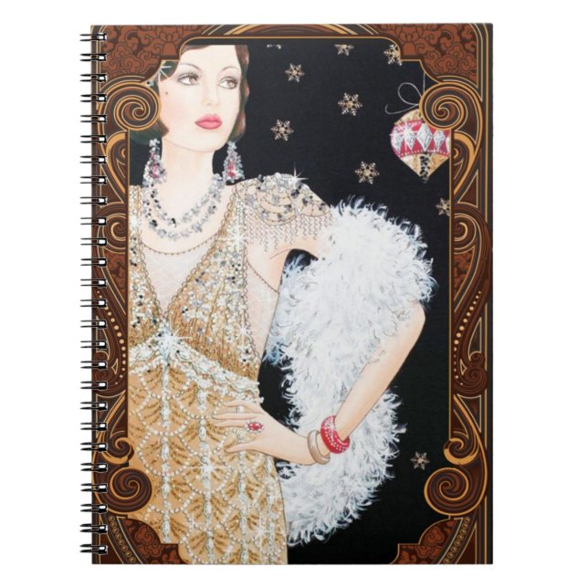 Art Deco Lady Christmas Vintage Notebook  (Front)