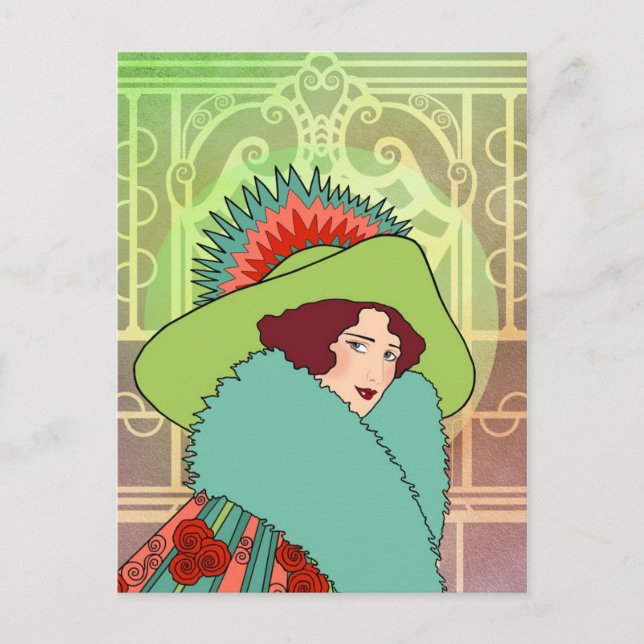 Art Deco Lady - GINELLE: Christmas Past Holiday Postcard (Front)