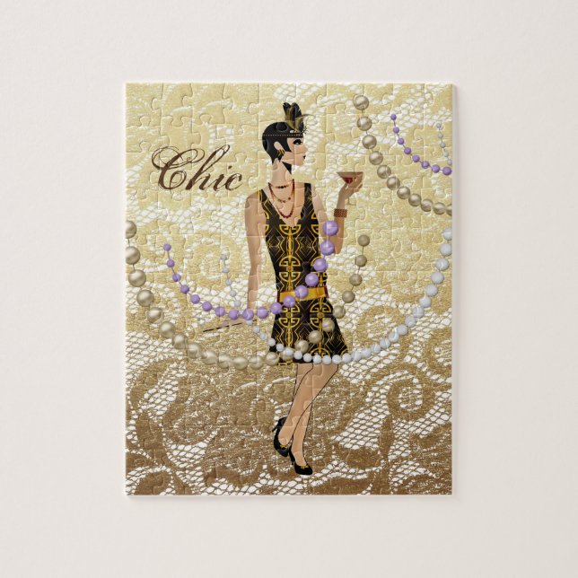 Art Deco Lady Gold Lace Jigsaw Puzzle (Vertical)