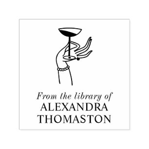 Art Deco Lady Hand Holding Champagne Glass Book Self-inking Stamp