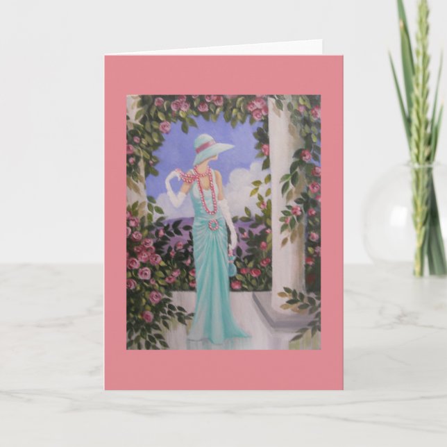Art Deco, Lady in a garden, note card (Front)