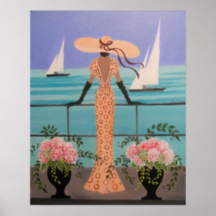 ART DECO LADY ON A BALCONY POSTER