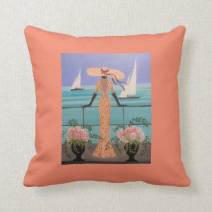 ART DECO, LADY ON A BOAT, PILLOW