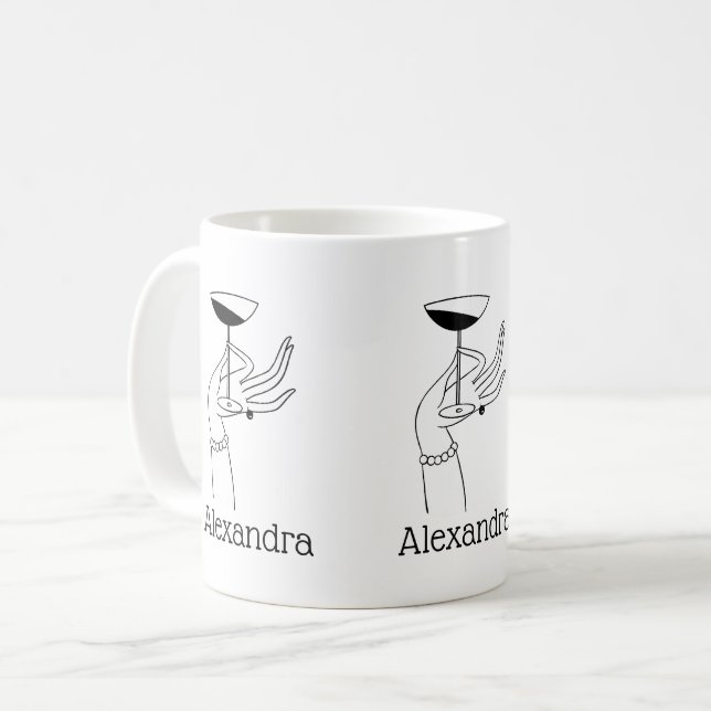 Art Deco Lady’s Hand Holding Champagne Glass Coffee Mug (Front Left)