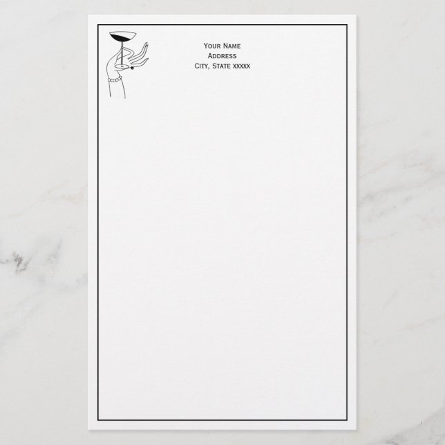 Art Deco Lady’s Hand Holding Champagne Glass Stationery (Front)