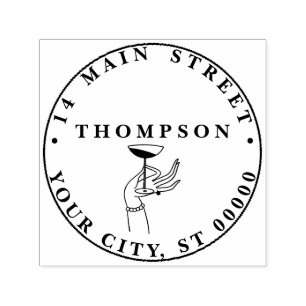 Art Deco Lady’s Hand with Champagne Glass address  Self-inking Stamp