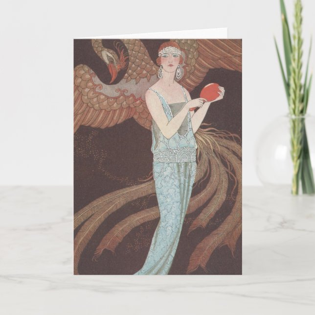 Art Deco Lady – Standing in front of the bird. Holiday Card (Front)