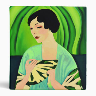 Art Deco Lady with a Fan in Jade Green Binder