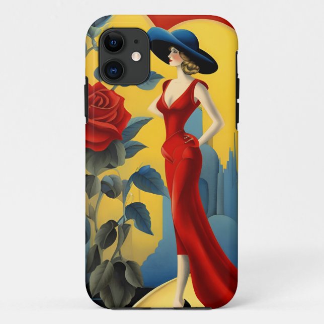 Art Deco, Lady with Blue Hat, Gatsby Style,  Case-Mate iPhone Case (Back)