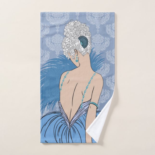 Art Deco Lady with Damask - BIANCA: Blue Monday Hand Towel (Hand Towel)