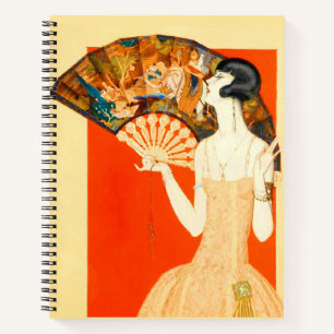 art deco lady with fan notebook