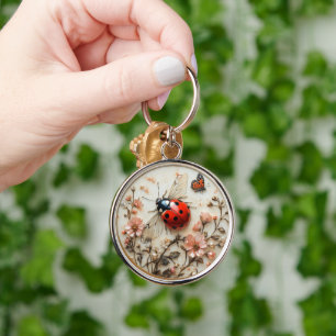 Art Deco Ladybug Flowers Butterfly Keychain