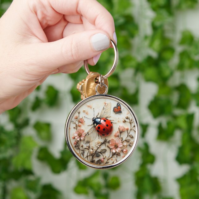  Art Deco Ladybug Flowers Butterfly  Keychain (Hand)